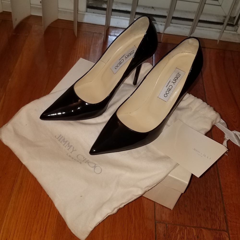 Jimmy Choo Abel Black Patent Pumps Shoes Heels
